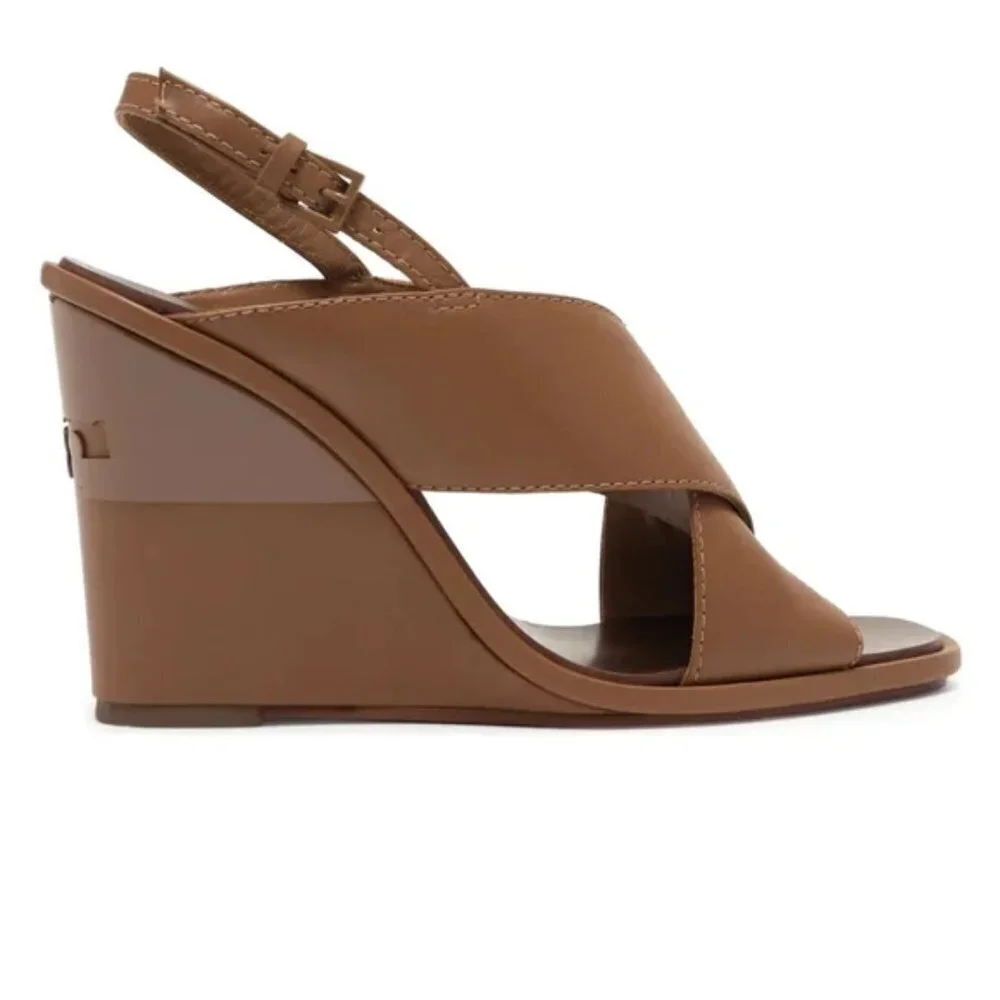 New Tory Burch Gabrielle 100 MM Royal Tan Wedge Sandal Size 7.5